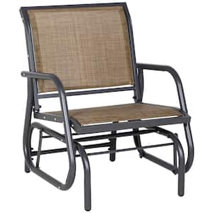 2-Piece Light Mixed Brown Metal Outdoor Glider with Breathable Mesh Fabric, Curved Armrests