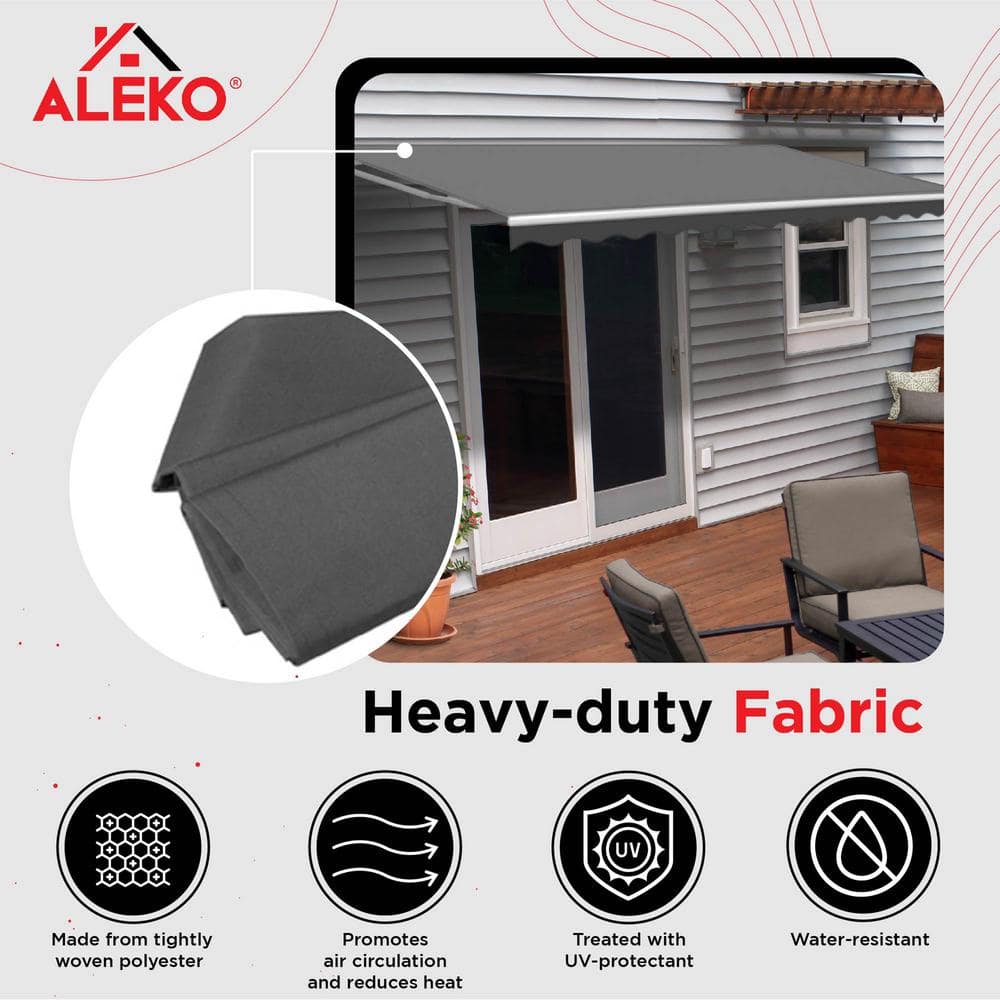 Gray Motorized Retractable Patio Awning with White Frame, 20' x 10'