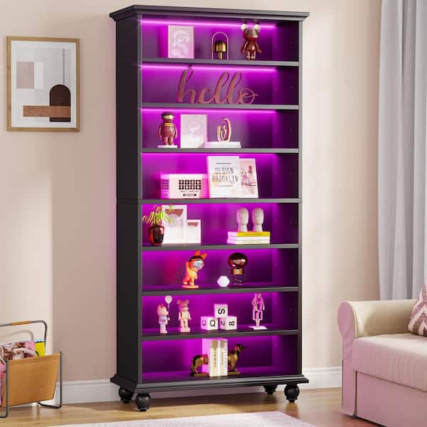 BYBLIGHT Eulas 69 in. Tall Black Wood 8 Tier Standard