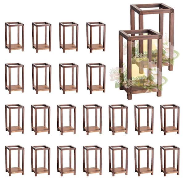 Brown Wooden Wedding Lantern, Cedar Wood and Plastic Wooden Lantern Candle Holder, Ideal for Wedding Table Party, 24-Pcs
