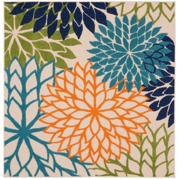 Nourison Aloha Multicolor 5 ft. x 5 ft. Square Floral Contemporary Area Rug