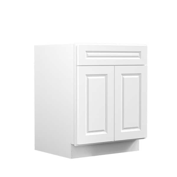 Hausvita 27 in. W x 24 in. D x 34.5 in. H in Cameo White Plywood Ready to Assemble Kitchen Base Cabinet