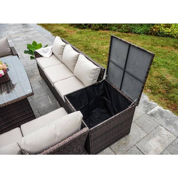 Direct Wicker Hermione 7 Piece Steel Patio Furniture Outdoor Sectional Sofa Set With Beige Cushions And Ottomans Dws 1403b Brown The Home Depot Direct Wicker Hermione 7 Piece Steel, Outdoor Patio Furniture With Ottomans