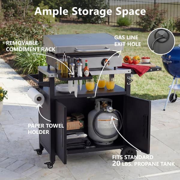 マーサスチュワート Metal Outdoor Grill Cart Kitchen Island with Foldable Table