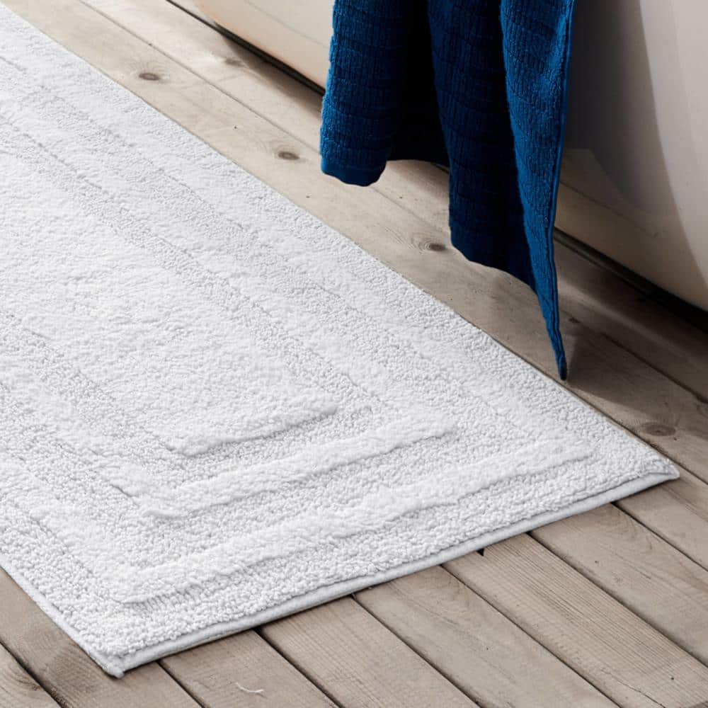 Luxurious Logan White Cotton Bath Runner Rug 60"x22"