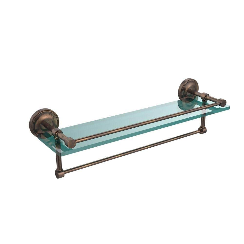 Allied Brass 22 in. L x 5 in. H x 5 in. W Clear Glass Bathroom Shelf with Towel Bar in Venetian Bronze