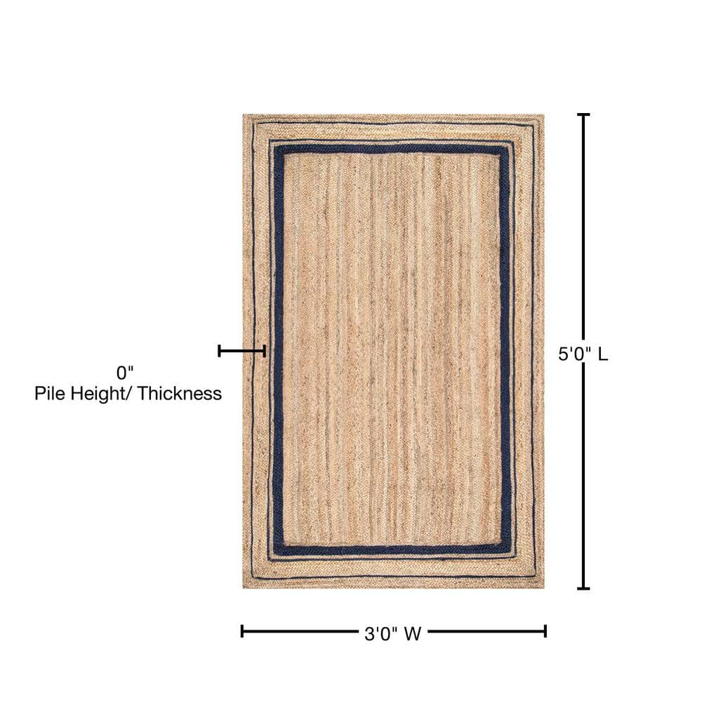 Navy and Natural Braided Jute Reversible Area Rug