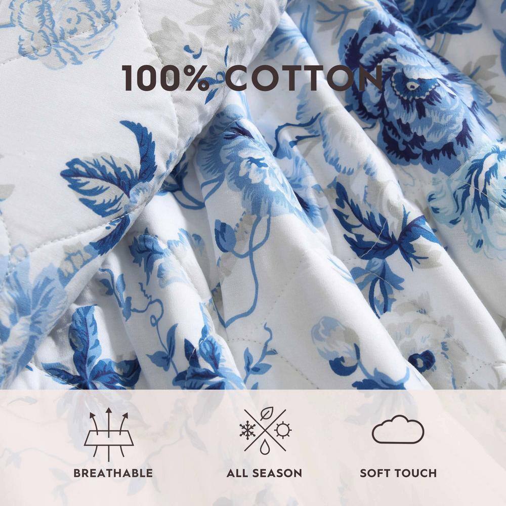 Blue Cotton Twin Reversible Quilt Set with Sham