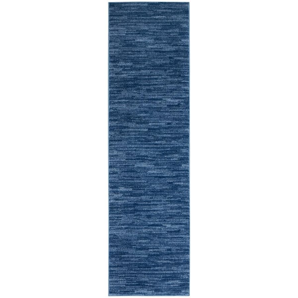 Nourison Essentials 2 ft. x 8 ft. Navy Blue Kitchen Runner Solid Contemporary Indoor/Outdoor Patio Area Rug