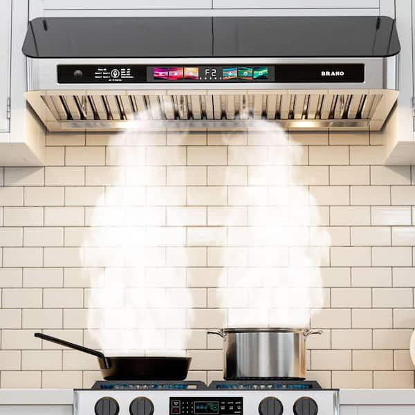 BRANO 30 in. Under Cabinet Range Hood with Voice/Gesture/Touch Control, 900 CFM Kitchen Hood Vent, 4-Speed Exhaust Fan