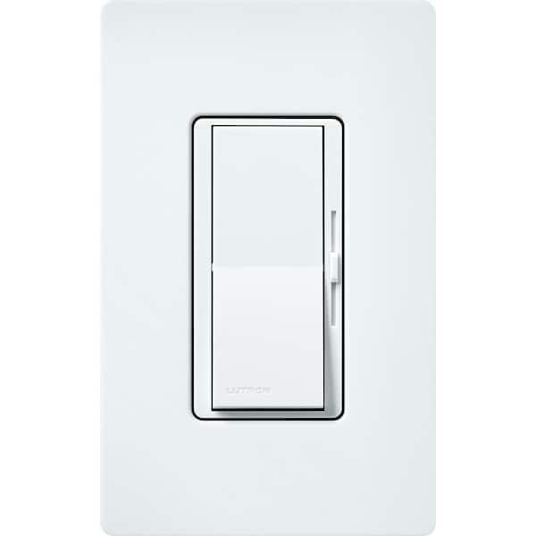 Lutron Diva Reverse-Phase Rocker Dimmer Switch, 250-Watt LED/Single Pole or 3-Way, Neutral Required, Glacier White