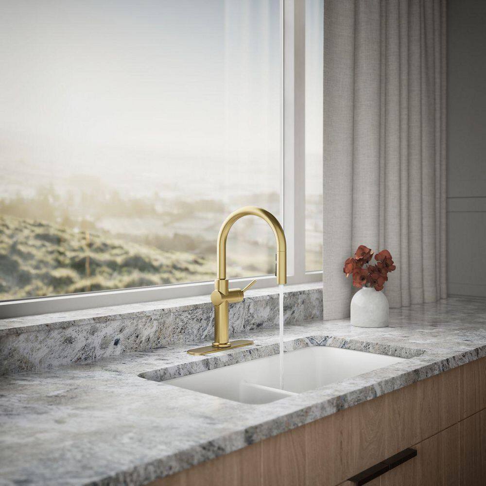 Sophisticated Moderne Brass Regular Kitchen Faucet with Pull-out Spray