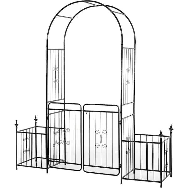 86 in. Metal Garden Arbor Arch Gate with Trellis Sides TG-55246 - The ...