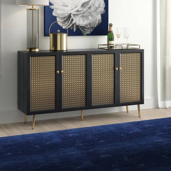 Black Manufactured Wood 61.8 in. Sideboard with 4 Doors