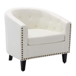 Modern White Nailhead Trim PU Leather Tufted Barrel Chair Accent Chair for Living Room Bedroom Club Chairs
