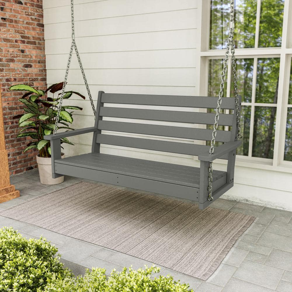 POLYWOOD Grant Park 48 in. 2-Person Slate Grey HDPE Plastic Swing