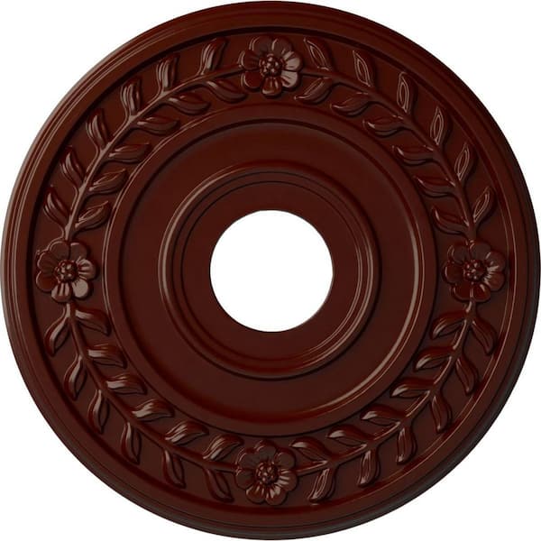 Ekena Millwork 1" x 16-1/4" x 16-1/4" Polyurethane Wreath Ceiling Medallion, Brushed Mahogany