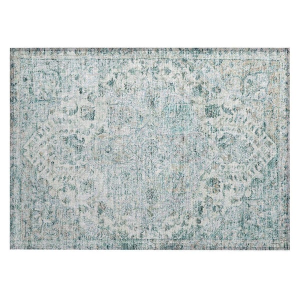 Chantille Machine Washable Indoor/Outdoor Abstract ACN2138 Teal 1 ft. 8 in. x 2 ft. 6 in. Accent Rug
