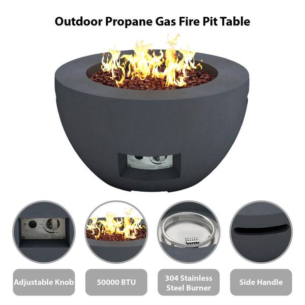 25 in. W x 13.4 in. H Outdoor Round Concrete Metal Propane Gas Modern  Smokeless Bowl Fire Pit Table in Charcoal