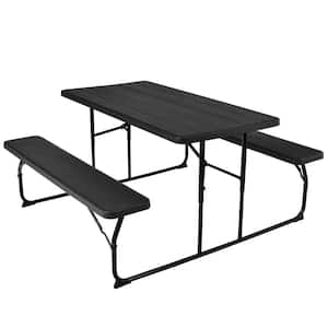Black Indoor & Outdoor Folding Picnic Table with Bench Seat Heavy-Duty Portable Camping Table Set