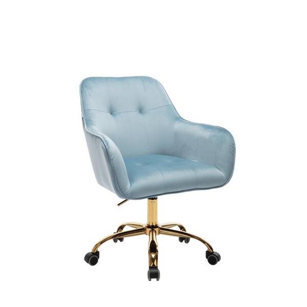 HOMEFUN Light Blue Velvet Upholstered Swivel Office Task Chair