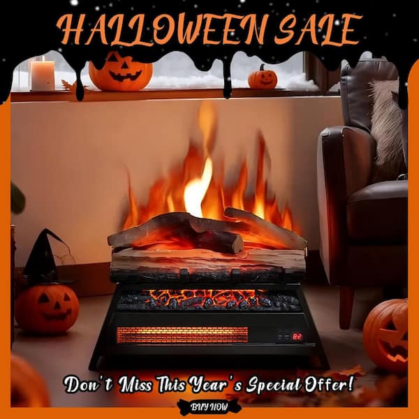 23 in. Freestanding Tempered Glass and Sheet Metal 3D Infrared Electric Fireplace in Antique Black