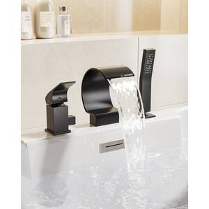 Single-Handle Deck-Mount Roman Tub Faucet with Anti-fingerprint Handheld Shower in Matte Black (Valve Included)