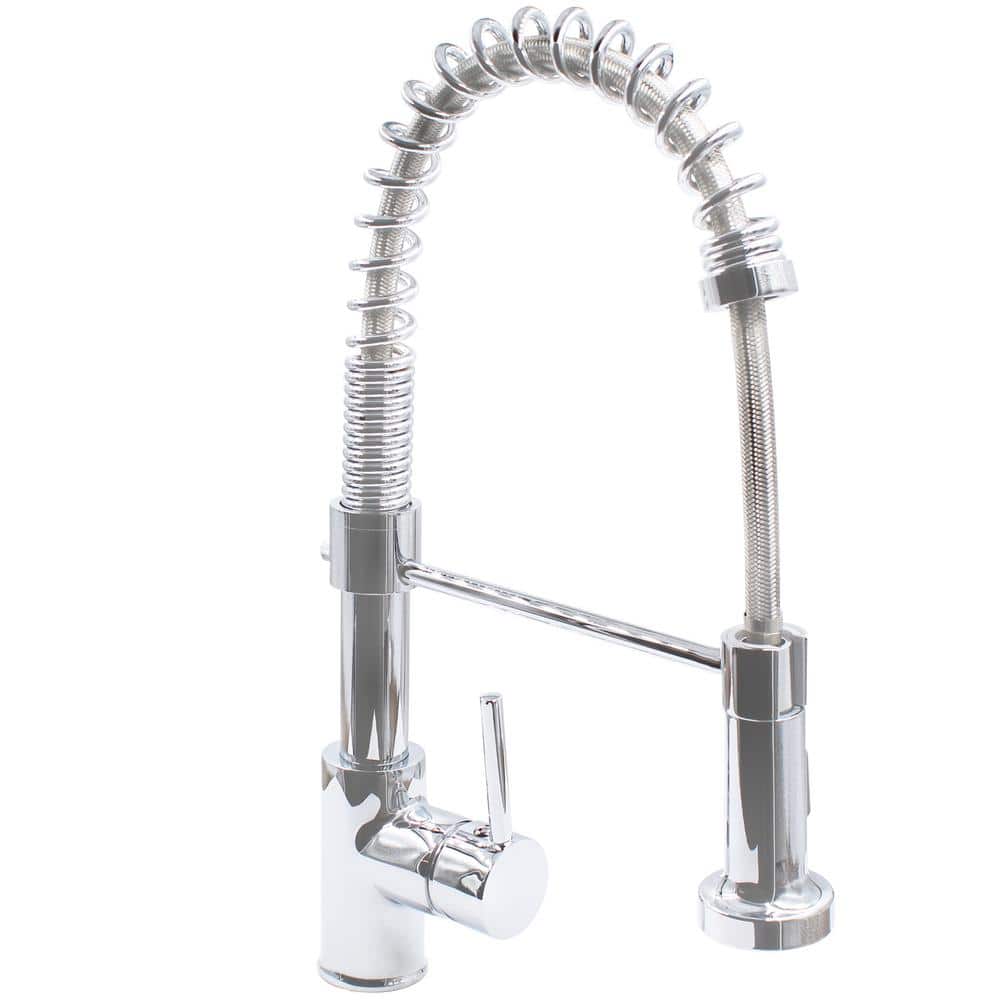 Novatto Commercial Style Single Faucet Handle Deck Mount Pull Down Sprayer Kitchen Faucet with Dual Action in Polished Chrome, Grey -  TKF-H010CH