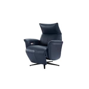 Pomego Premium Full Top Grain Leather Power Recliner In Navy Color