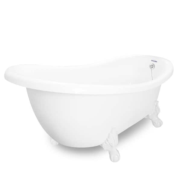 American Bath Factory 71 in. AcraStone Slipper Clawfoot Non-Whirlpool Bathtub and Feet in White