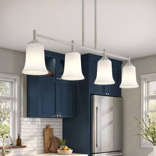 Bronson 4-Light Brushed Nickel Transitional Linear Chandelier for Kitchen Islands with No Bulbs Included