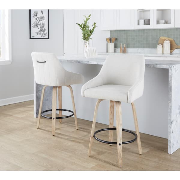 Lumisource Hannah 27 in. Cream Fabric Whitewashed Wood and Black Metal Fixed Height Counter Stool Set of 2 B26 HANNAHFB GRTZQ2 WWCR2