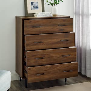 15.75 in. 4-Drawer Dark Walnut Wood Dresser with Tapered Legs (40 in. H x 30 in. W x 15.75 in. D)