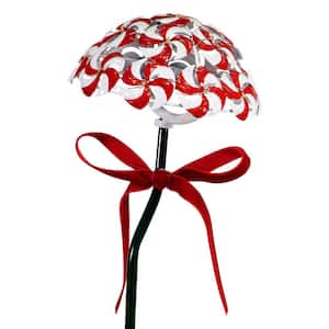 20 in. Tall Solar Candy Cane Pathway Stakes with LED Lights, Set of 2, Red/White