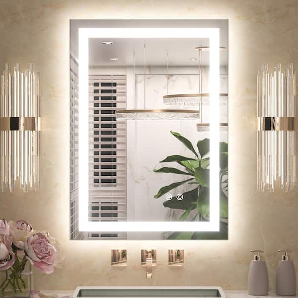 KeonJinn 20 in. W x 28 in. H Rectangular Frameless with Frontlit & Backlit Anti-Fog LED Mirror Wall Mount Bathroom Vanity Mirror