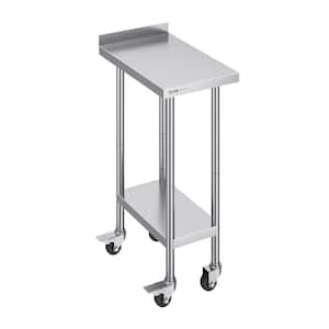 24 x 15 x 40 in. Stainless Steel Kitchen Prep Table Commercial Food Prep Worktable with Casters and Adjustable Height