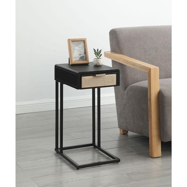 Coaster Amherst 11.75 in. Black Rectangle Wood Top C-Shape Side Table with Drawer