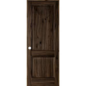 36 in. x 96 in. Knotty Alder 2 Panel Right-Hand Square Top V-Groove Black Stain Solid Wood Single Prehung Interior Door