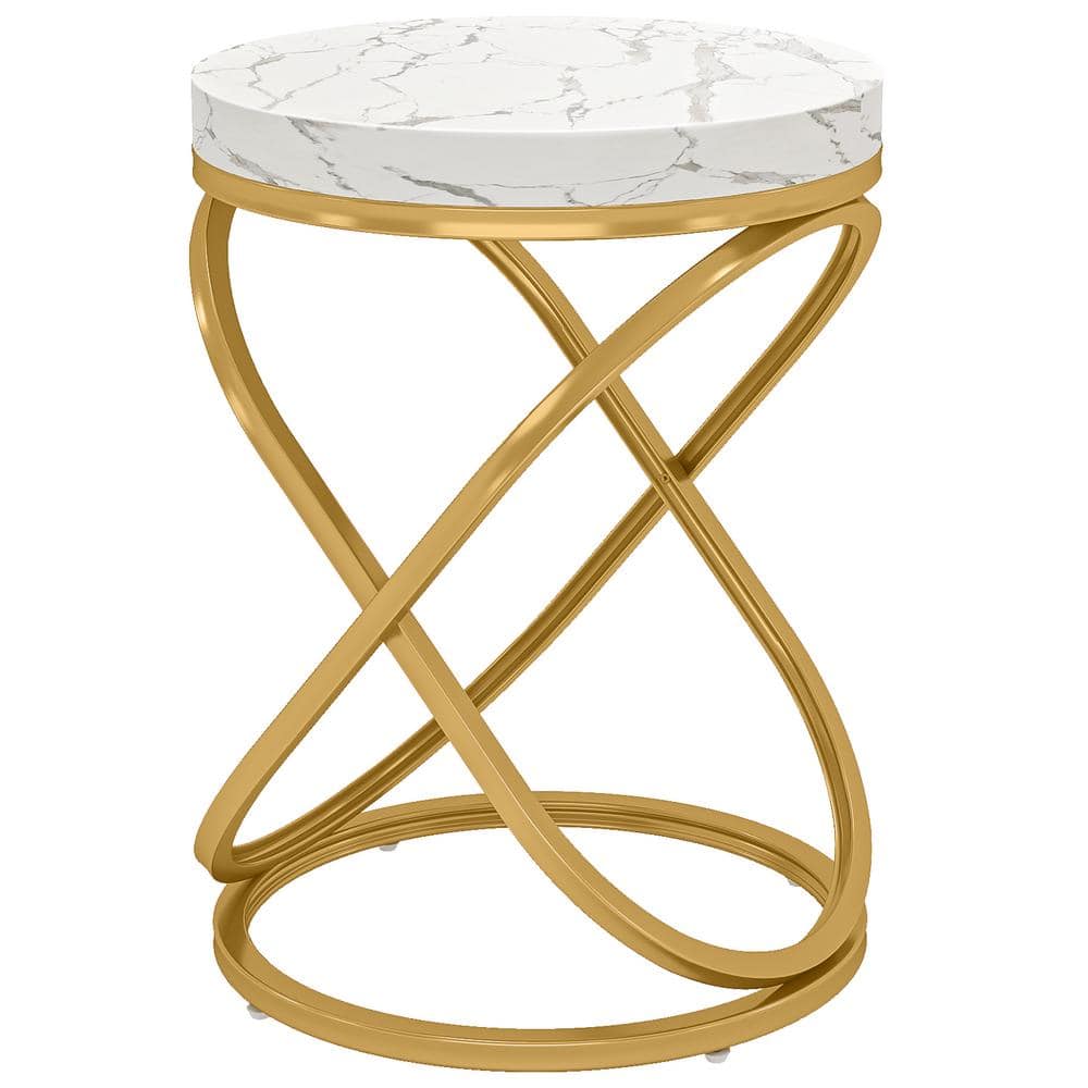 BYBLIGHT Kerlin 19.68 in. W White and Gold Round Faux Marble BYBLIGHT Kerlin 19.68 in. W White and Gold Round Faux Marble
