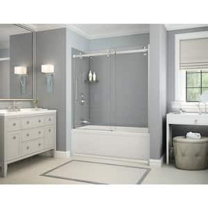 Utile Metro 32 in. x 60 in. x 81 in. Bath and Shower Combo in Ash Grey with New Town Left Drain, Halo Door Chrome