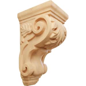 4 in. x 3-1/2 in. x 7 in. Unfinished Wood Red Oak Small Traditional Acanthus Corbel