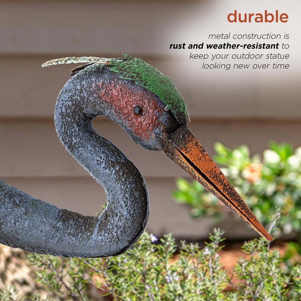 30" Multicolor Rustic Metal Crane Garden Statue