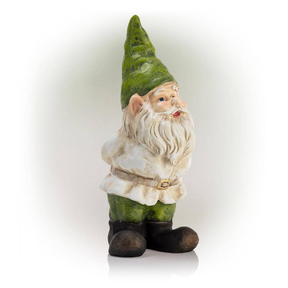 12-Inch Green and Beige Polyresin Garden Gnome Statue