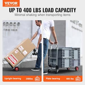 2-in-1 Aluminum Folding Hand Truck 400 lbs. Capacity Heavy Duty Industrial Collapsible cart with Rubber Wheels