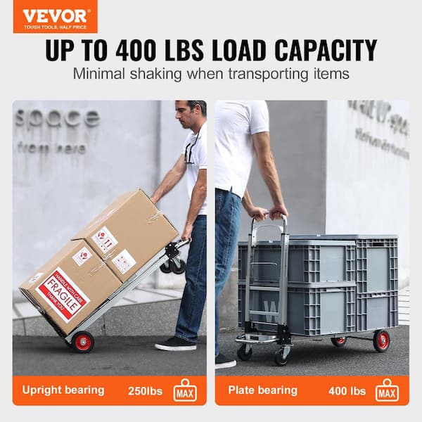 2-in-1 Aluminum Folding Hand Truck 400 lbs. Capacity heavy-duty Industrial Collapsible cart with Rubber Wheels