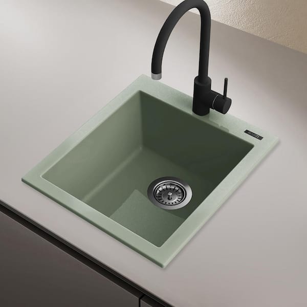 EpiGranite 16 in. Drop-in Single Bowl Bar Sink in Sage Green Granite Quartz Composite