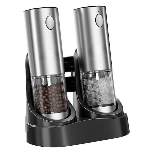 Electric Salt and Pepper Grinder Set with USB Charging Base, 95ml Capacity, Adjustable Coarseness, Stainless Steel