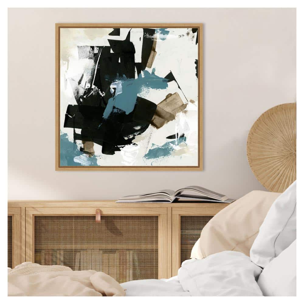 Scraped Teal I Abstract Canvas Art with Maple Frame