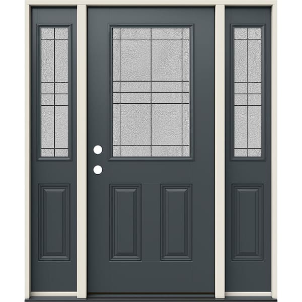 60 in. x 80 in. Right-Hand 1/2 Lite Dilworth Decorative Glass Marine Fiberglass Prehung Front Door w/Sidelites