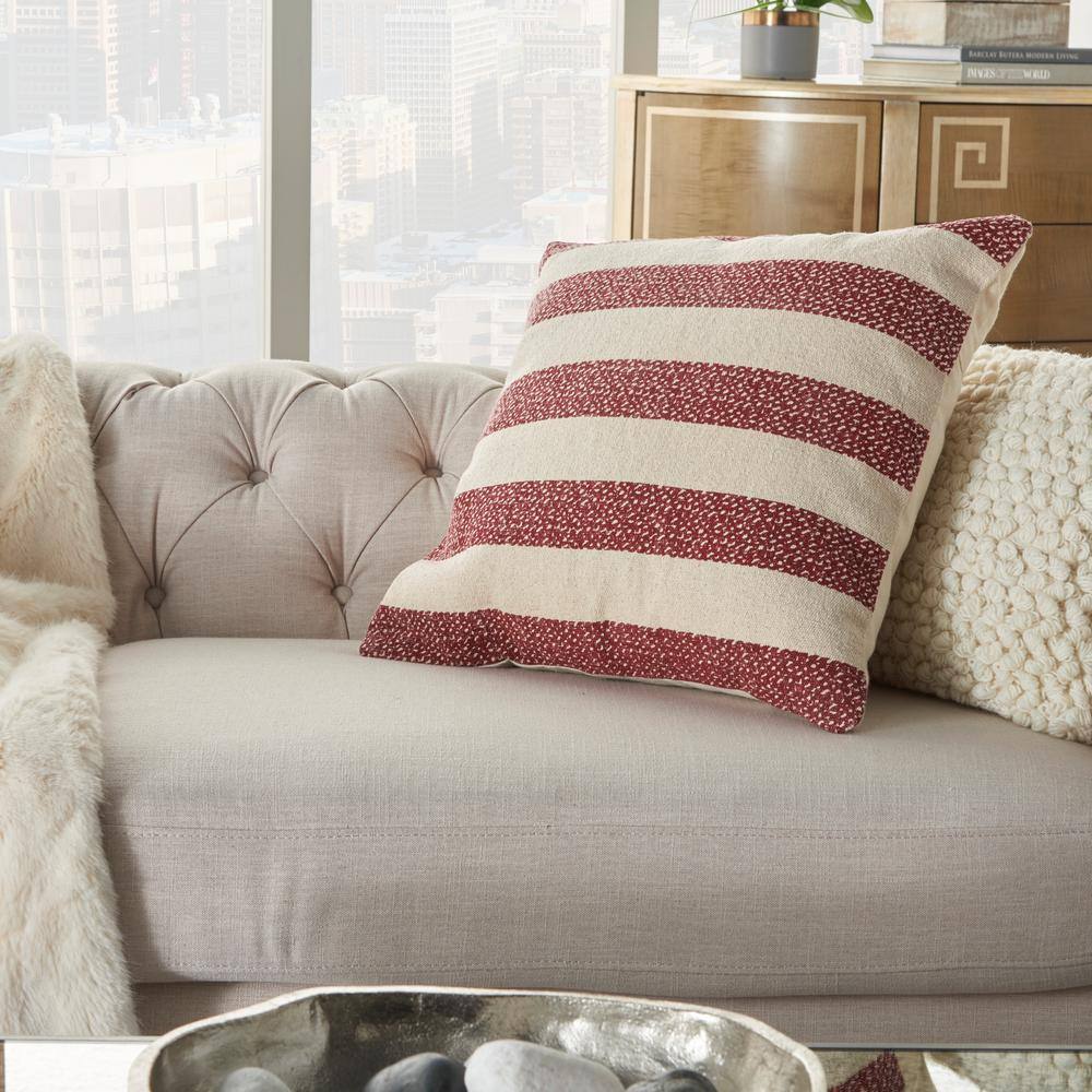 20"x20" Red and White Striped Square Throw Pillow